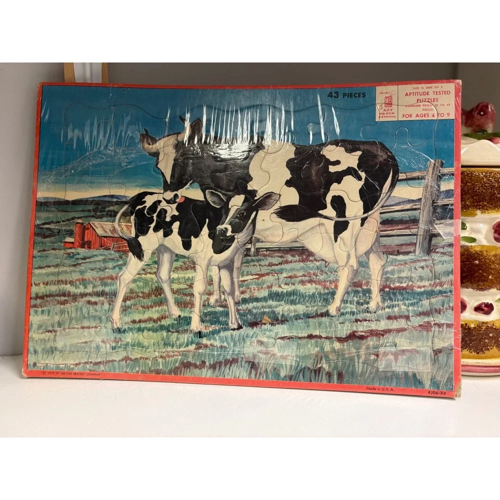 Puzzle Vintage Cow & Calf 43 Piece Puzzle 1959 by Milton Bradley Co.